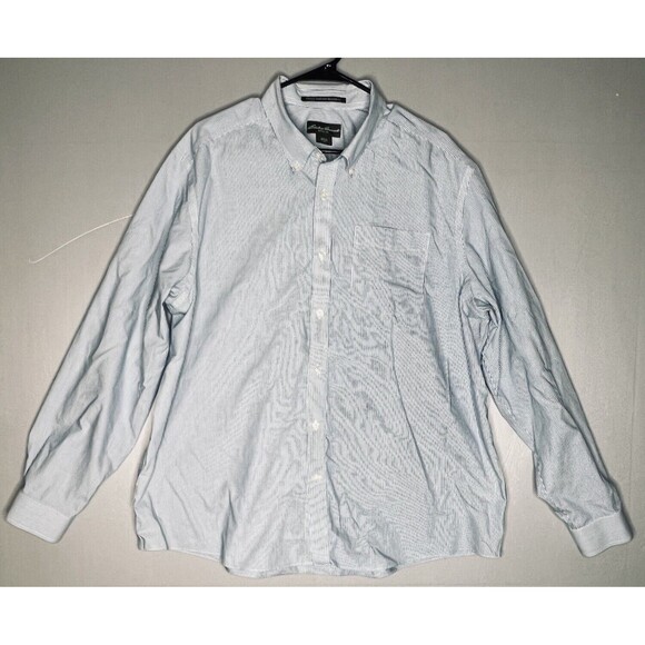 Eddie Bauer Sz XXL Wrinkle Free Relaxed Fit Long Sleeve Shirt Blue White Striped - Picture 1 of 8